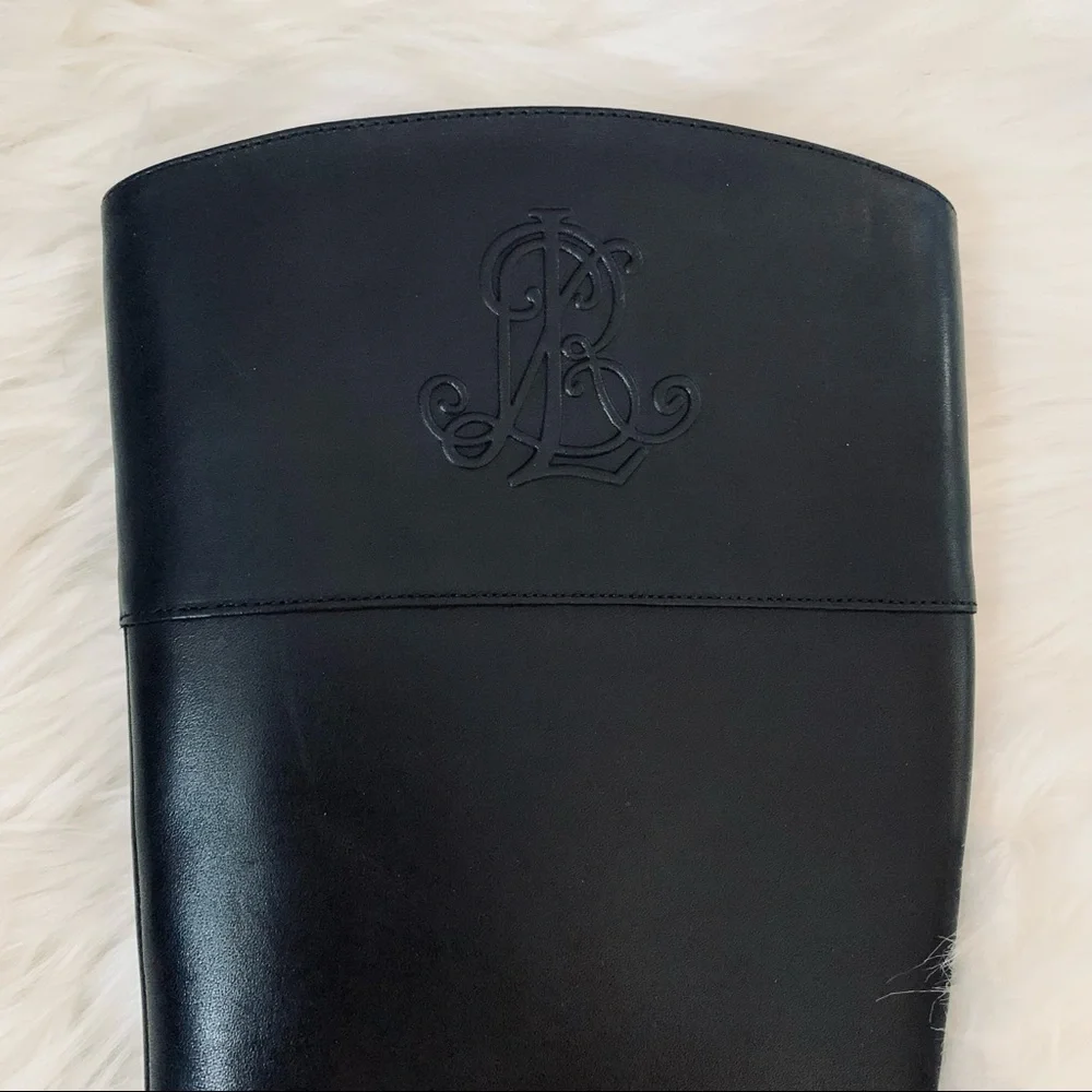 NEW Ralph Lauren Madisen Black Leather Tall Riding Boots with Buckle Size 5.5